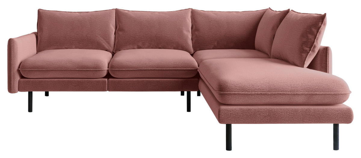 ECKSOFA in Flachgewebe Altrosa  - Altrosa/Schwarz, Design, Textil/Metall (267/204cm) - Livetastic