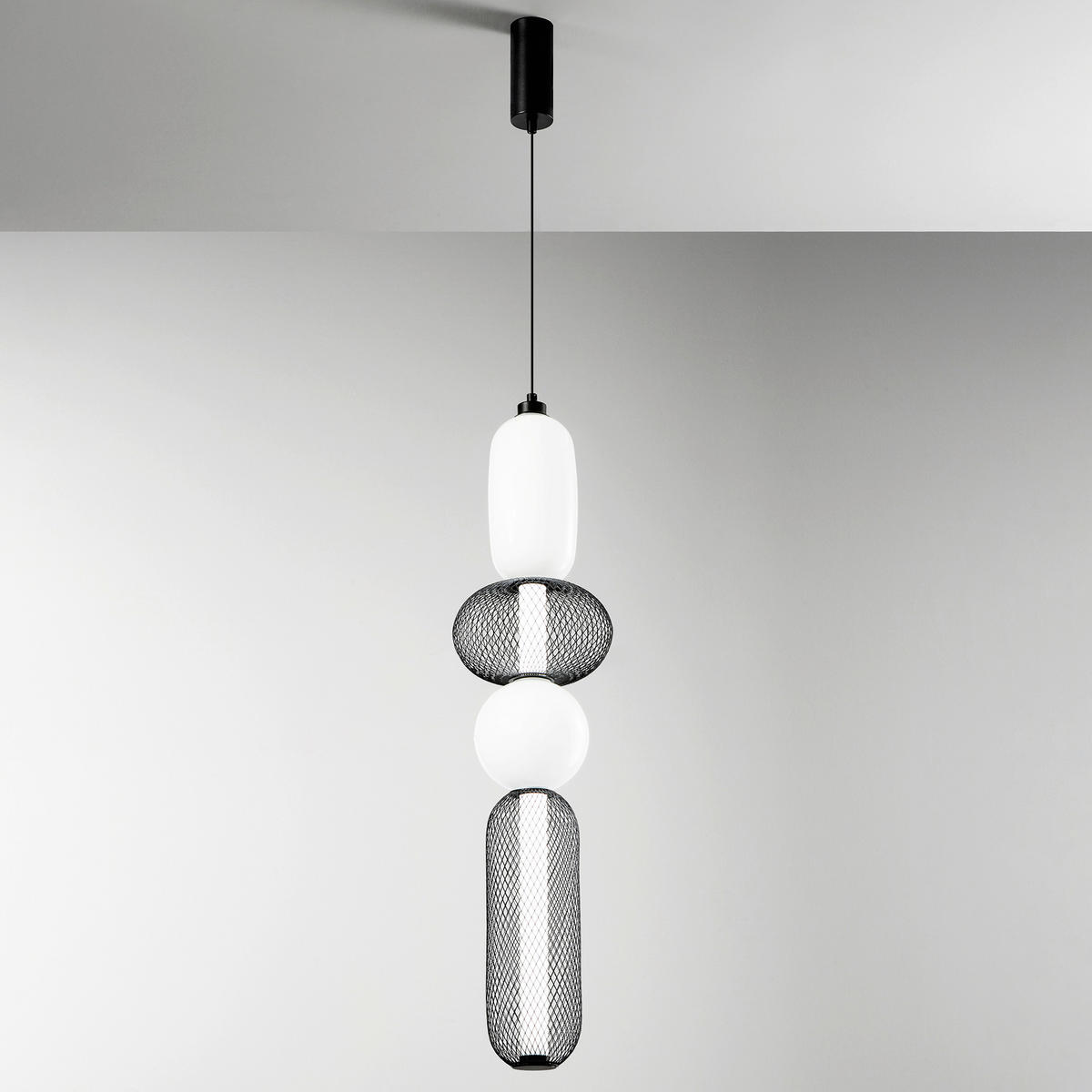 LED-PENDELLEUCHTE Luce Ambiente e Design 20/264 cm   - Schwarz/Weiß, Trend, Glas/Metall (20/264cm)