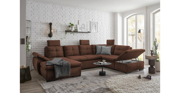 WOHNLANDSCHAFT in Mikrovelours Kupferfarben - Schwarz/Kupferfarben, KONVENTIONELL, Kunststoff/Textil (127/334/217cm) - Carryhome