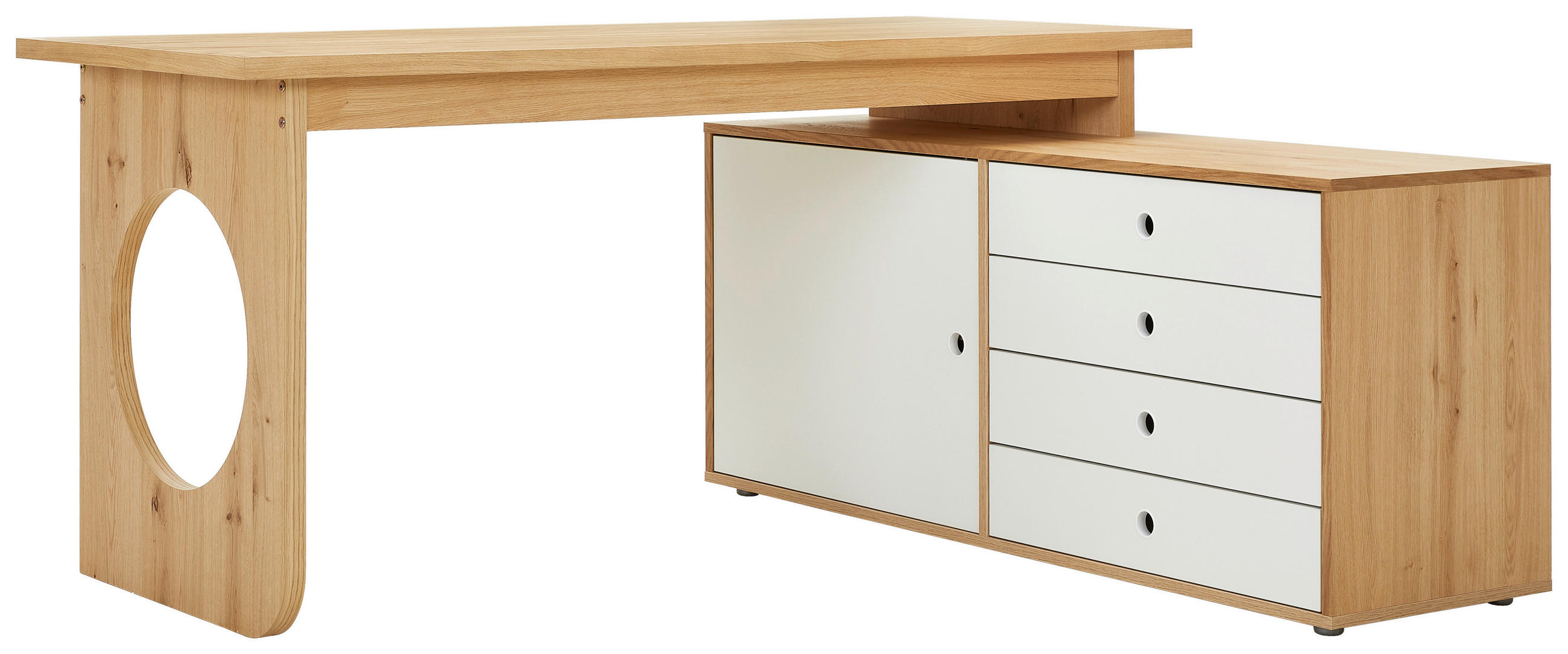 ECKSCHREIBTISCH 160/140/75 cm  in Weiß, Eichefarben  - Eichefarben/Weiß, MODERN, Holz/Holzwerkstoff (160/140/75cm) - Boxxx