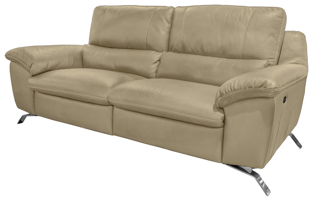 2,5-SITZER mit Relaxfunktion in Kombination Echtleder/Lederlook Greige  - Greige/Silberfarben, Design, Leder/Metall (216/97/95-151cm) - Livetastic