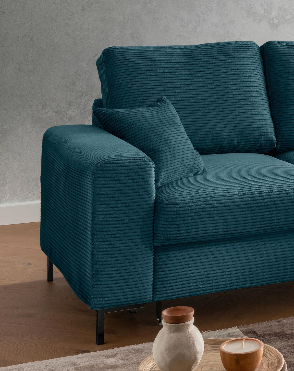 ECKSCHLAFSOFA  mit Liegefunktion, Rücken echt Cord Petrol  - Petrol/Schwarz, KONVENTIONELL, Textil/Metall (237/143cm) - Livetastic