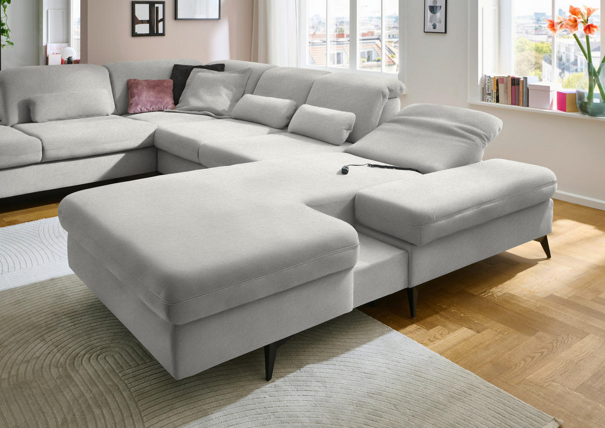 WOHNLANDSCHAFT Chenille Cappuccino  - Schwarz/Cappuccino, Design, Textil/Metall (255/364/198cm) - Beldomo Style