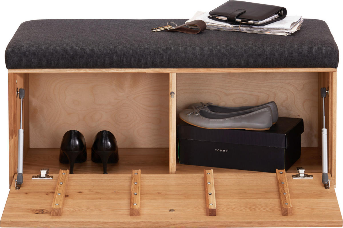GARDEROBENBANK  in 90/45/38 cm  - Eichefarben/Anthrazit, Natur, Holz/Textil (90/45/38cm) - Waldwelt