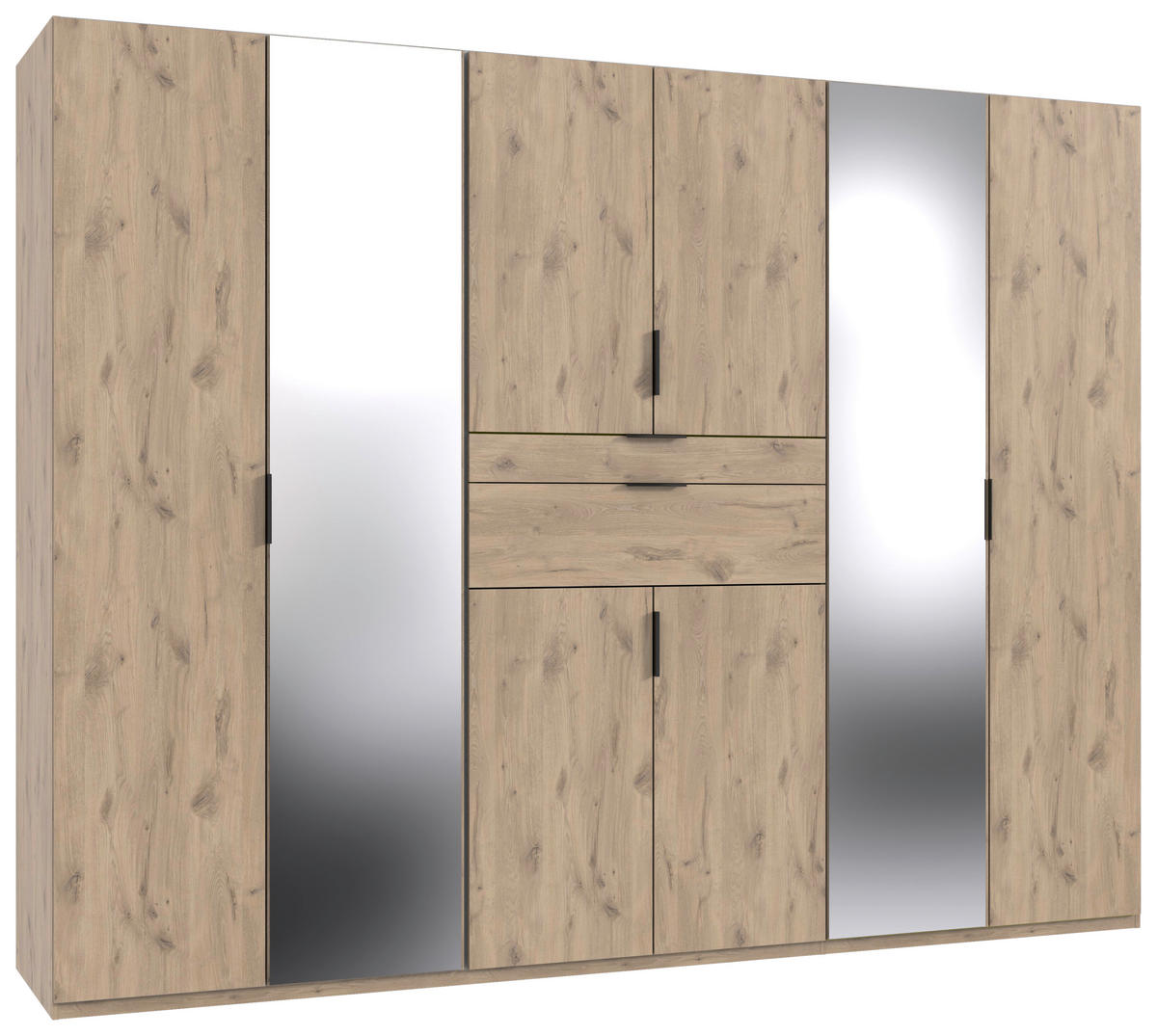 KLEIDERSCHRANK in Eichefarben  - Eichefarben/Schwarz, Modern, Glas/Holzwerkstoff (270/210/58cm) - Boxxx