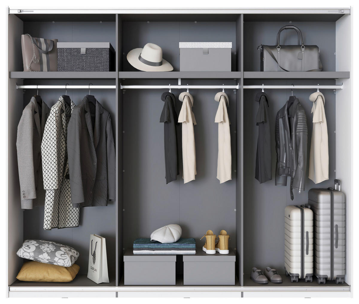 SKRIŇA S POS. DVER. – HOR.VED, biela, 270/217,5/61 cm - čierna/biela, Basics, kov/kompozitné drevo (270/217,5/61cm) - Xora