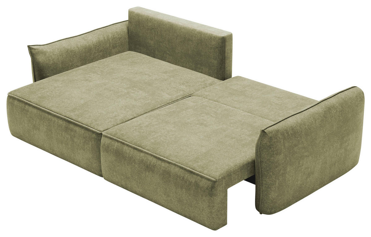 ECKSOFA Dunkelgrün Struktur Rückenkissen, Bettkasten, Schlaffunktion, Rücken echt, Liegefläche im Originalstoff  - Dunkelgrün/Schwarz, KONVENTIONELL, Kunststoff/Textil (148/266cm) - Milino