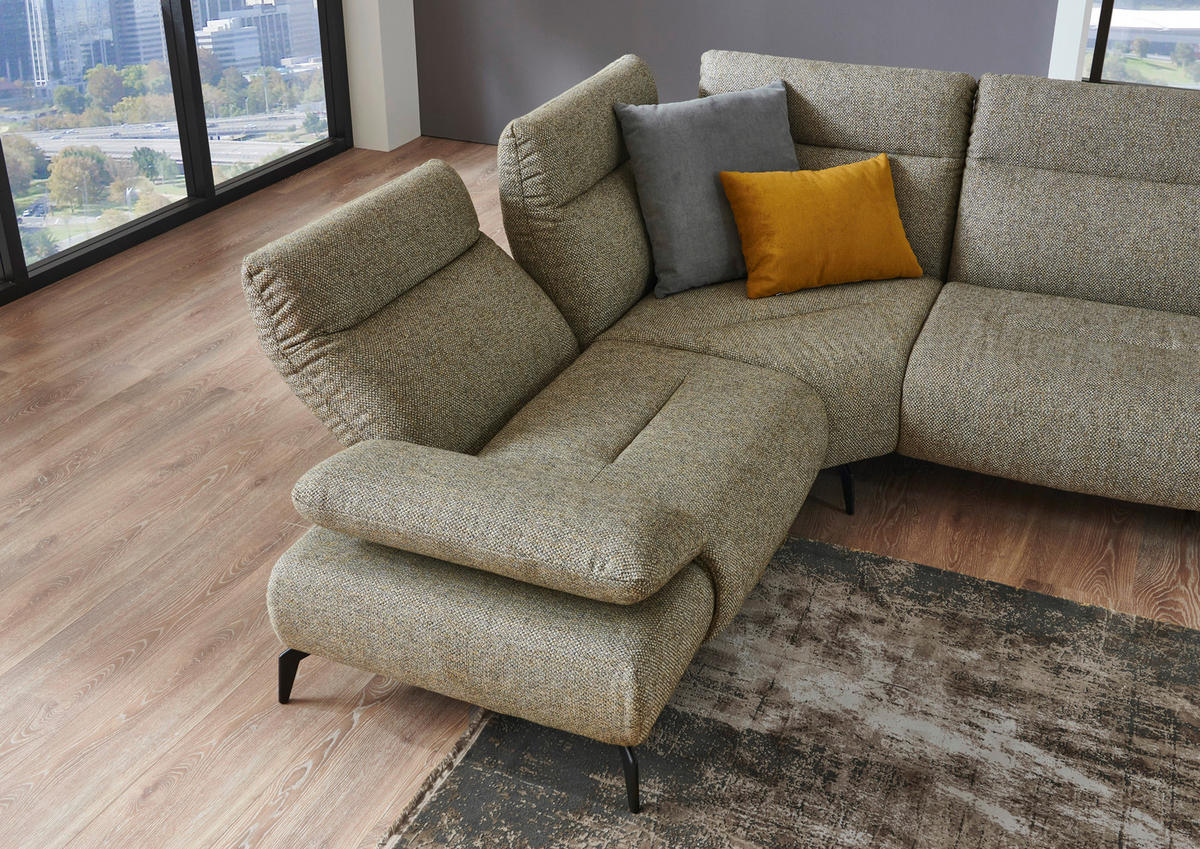 ECKSOFA in Webstoff Creme, Graubraun  - Graubraun/Creme, Design, Textil/Metall (223/290cm) - Moderano