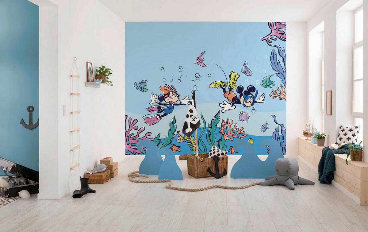 FOTOTAPETE MICKEY&MINNIE CORAL  - Naturfarben, Design, Textil (300/250cm) - Disney