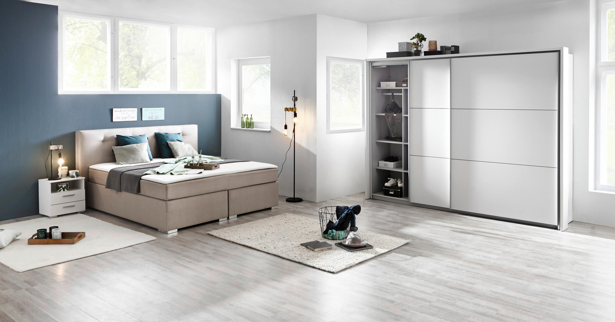 SCHWEBETÜRENSCHRANK 2-türig Weiß - Alufarben/Weiß, Design, Holzwerkstoff/Metall (222/210/61cm) - Ti'me
