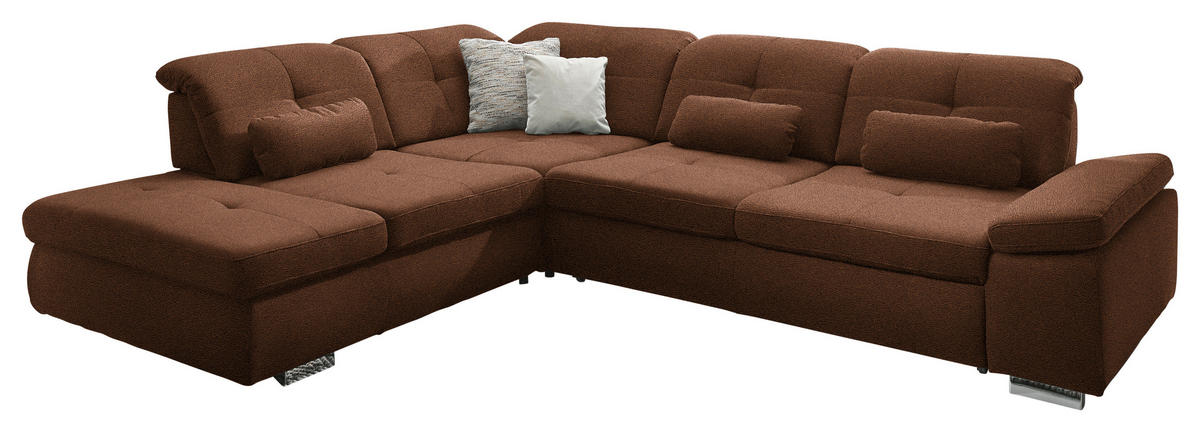 ECKSOFA Mikrofaser Hellbraun  - Chromfarben/Hellbraun, Design, Textil/Metall (260/312cm) - Beldomo Style