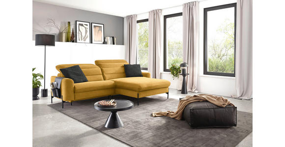 ECKSOFA in Flachgewebe Currygelb  - Currygelb/Schwarz, Design, Textil/Metall (252/191cm) - Dieter Knoll