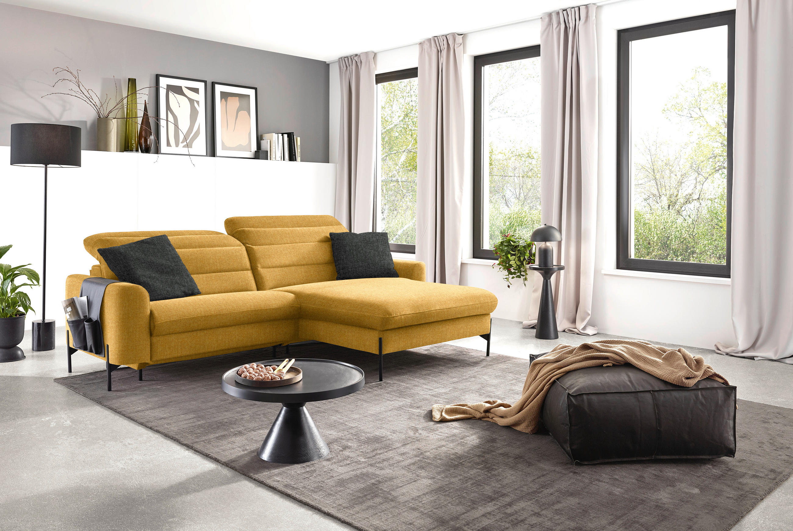 ECKSOFA in Flachgewebe Currygelb  - Currygelb/Schwarz, Design, Textil/Metall (252/191cm) - Dieter Knoll