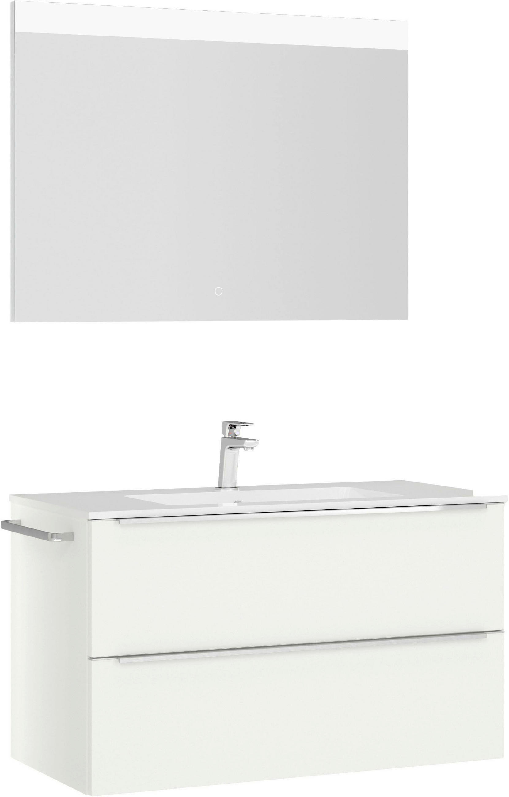 BADEZIMMER 3-teilig  in 101 cm  - Edelstahlfarben/Weiß, MODERN, Holzwerkstoff/Stein (101cm) - Nobilia