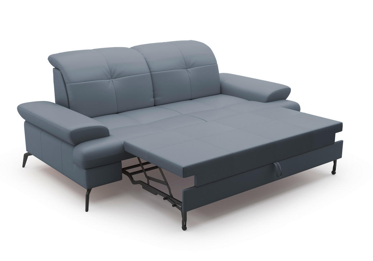 2,5-SITZER in Echtleder Graublau  - Graublau/Schwarz, Konventionell, Leder/Metall (202/90/122cm) - Sit & More