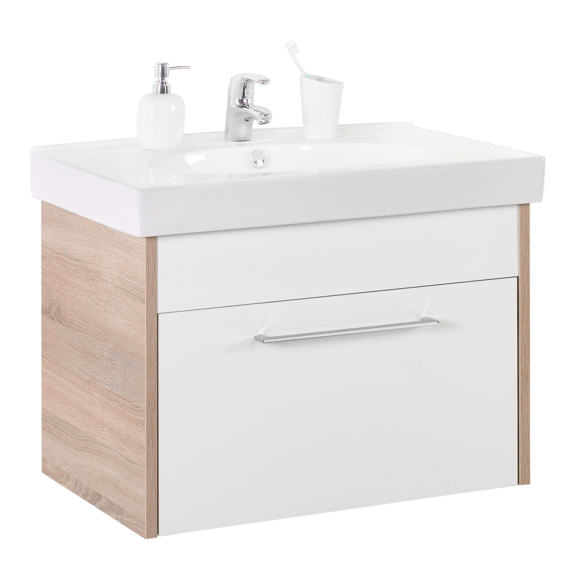 WASCHTISCHUNTERSCHRANK 75/51,5/47 cm  - Weiss Hochglanz/Chromfarben, Design, Holzwerkstoff/Metall (75/51,5/47cm) - Xora