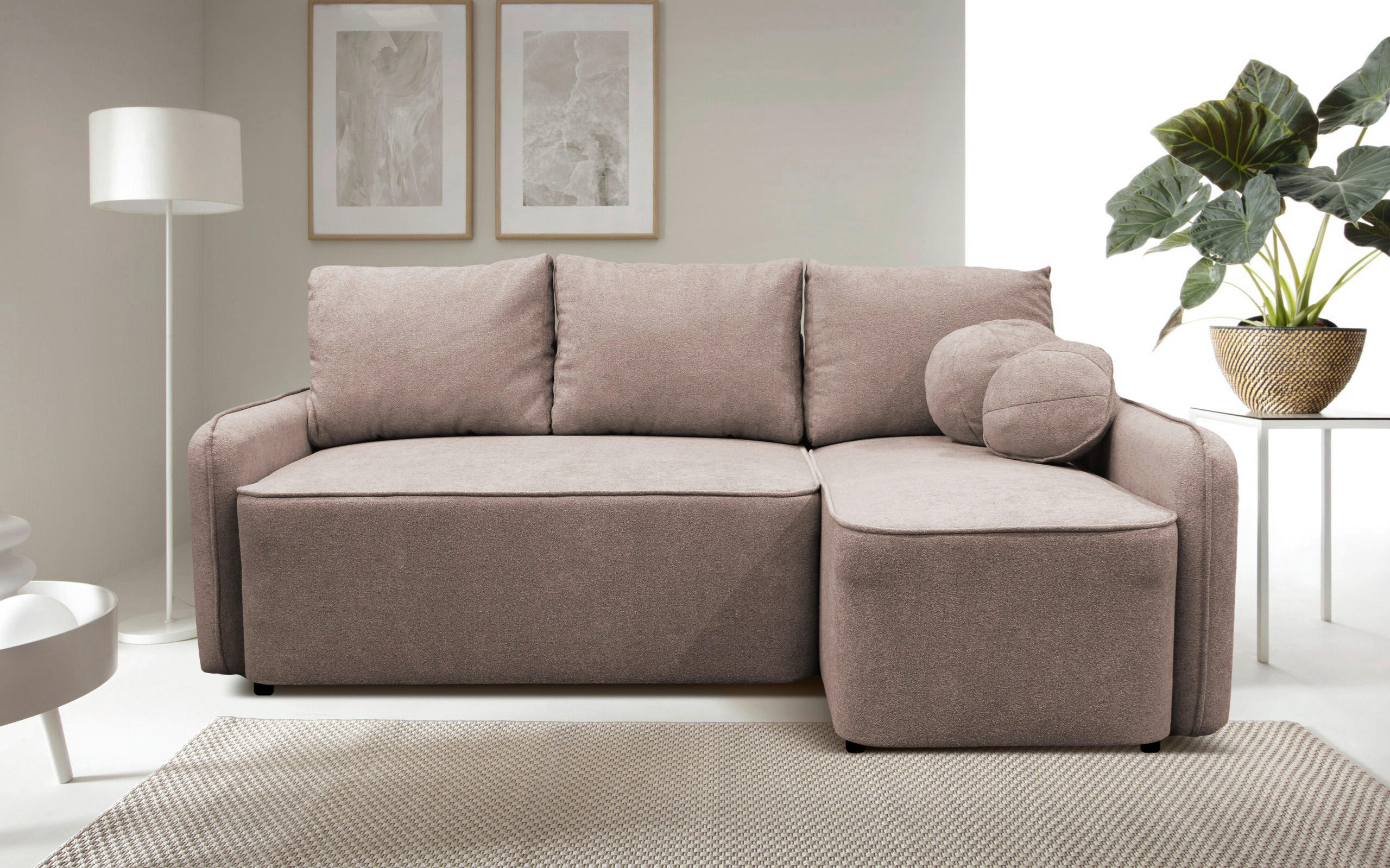 ECKSOFA in Struktur, Bouclé Rosa  - Schwarz/Rosa, Design, Kunststoff/Textil (209/143cm) - MID.YOU