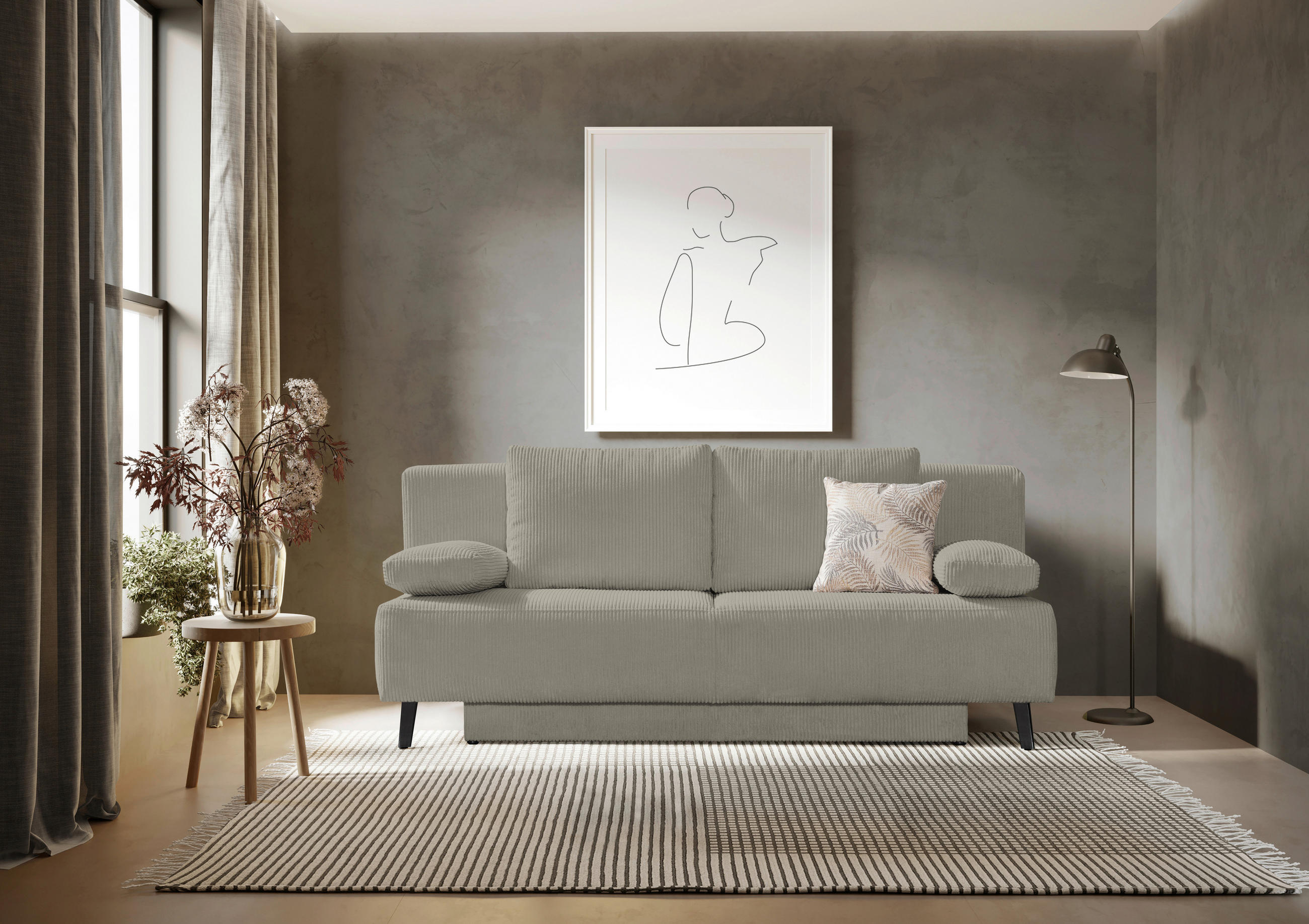 SCHLAFSOFA in Cord Taupe  - Taupe/Schwarz, Modern, Textil/Metall (193/85/88cm) - Novel