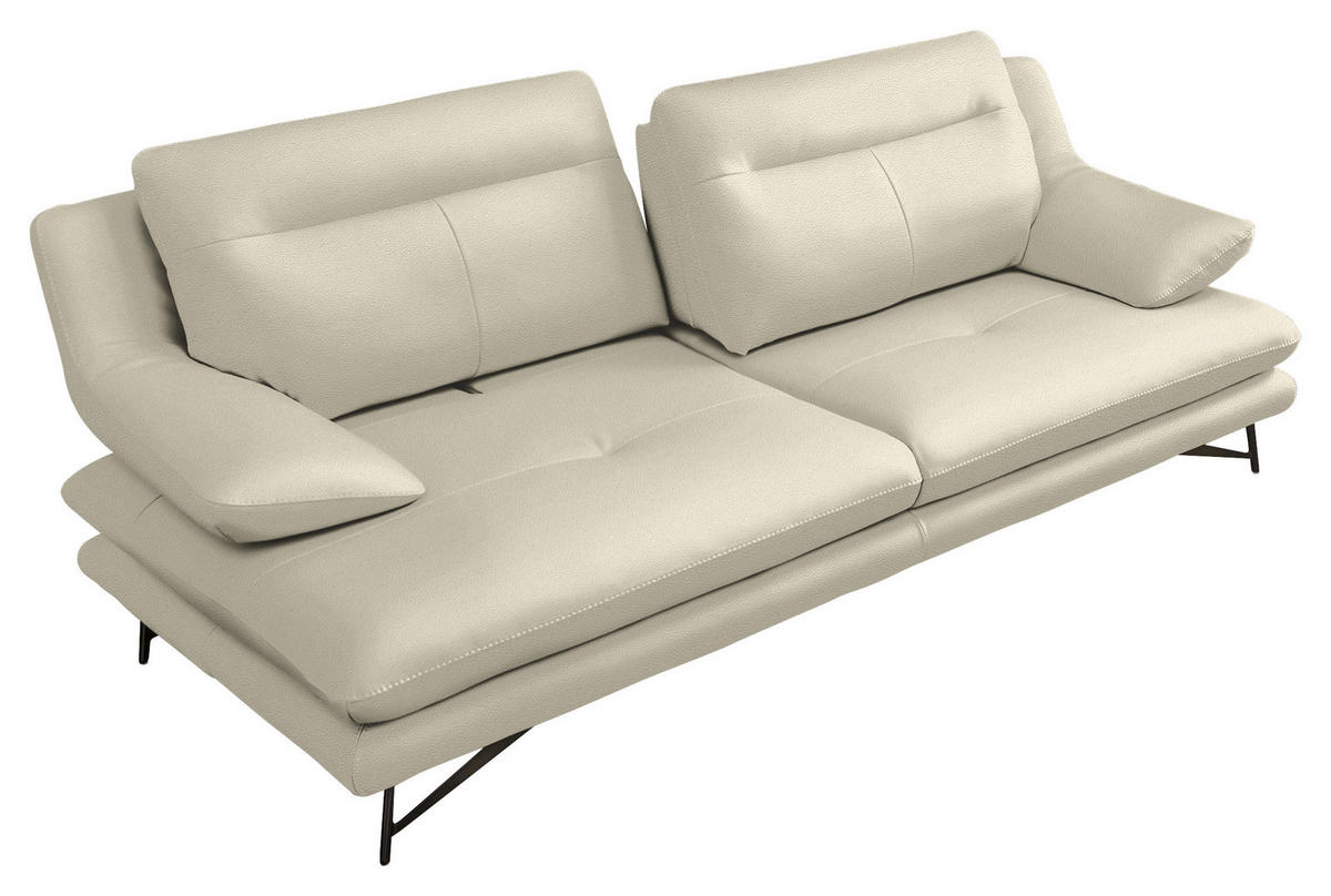 3-SITZER-SOFA in Leder Ecru  - Ecru, Design, Leder/Metall (215/90/109cm)