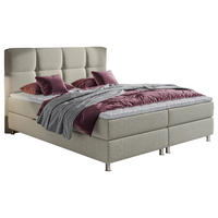 BOXBETT 160/200 cm,  in Hellgrau, Matratze, gepolstertes Kopfteil, Bettkasten, Topper, H3 = fest  - Chromfarben/Hellgrau, Design, Textil/Metall (160/200cm) - Ti'me