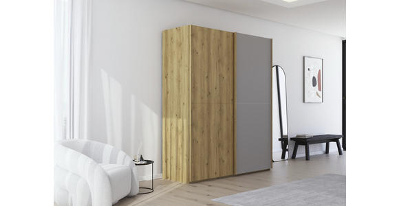 SCHWEBETÜRENSCHRANK 180/223/68 cm 2-türig Eichefarben, Fango  - Fango/Eichefarben, Design, Glas/Holz (180/223/68cm) - Novel
