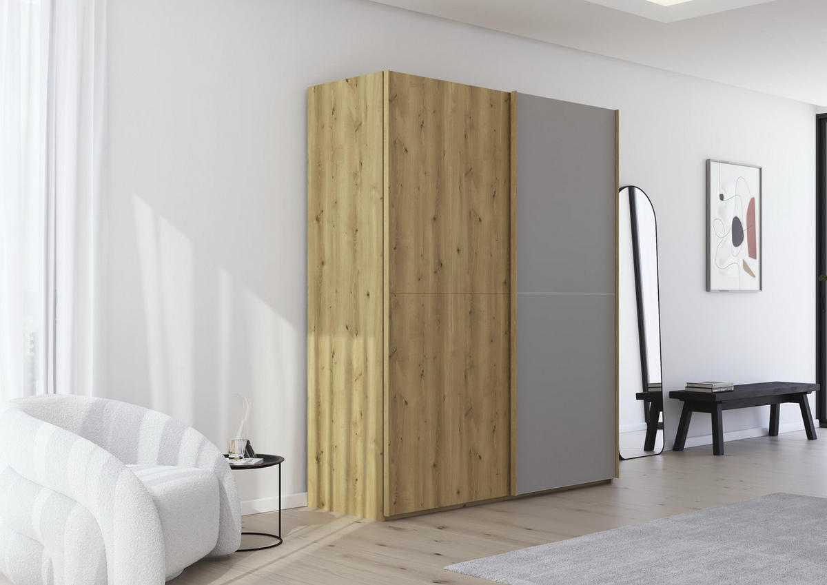 SCHWEBETÜRENSCHRANK 180/223/68 cm 2-türig Eichefarben, Fango  - Fango/Eichefarben, Design, Glas/Holz (180/223/68cm) - Novel