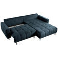 ECKSOFA Blau Chenille Rückenkissen, Bettkasten, Schlaffunktion, Rücken echt, Liegefläche im Originalstoff  - Blau/Schwarz, KONVENTIONELL, Holz/Textil (266/180cm) - Carryhome