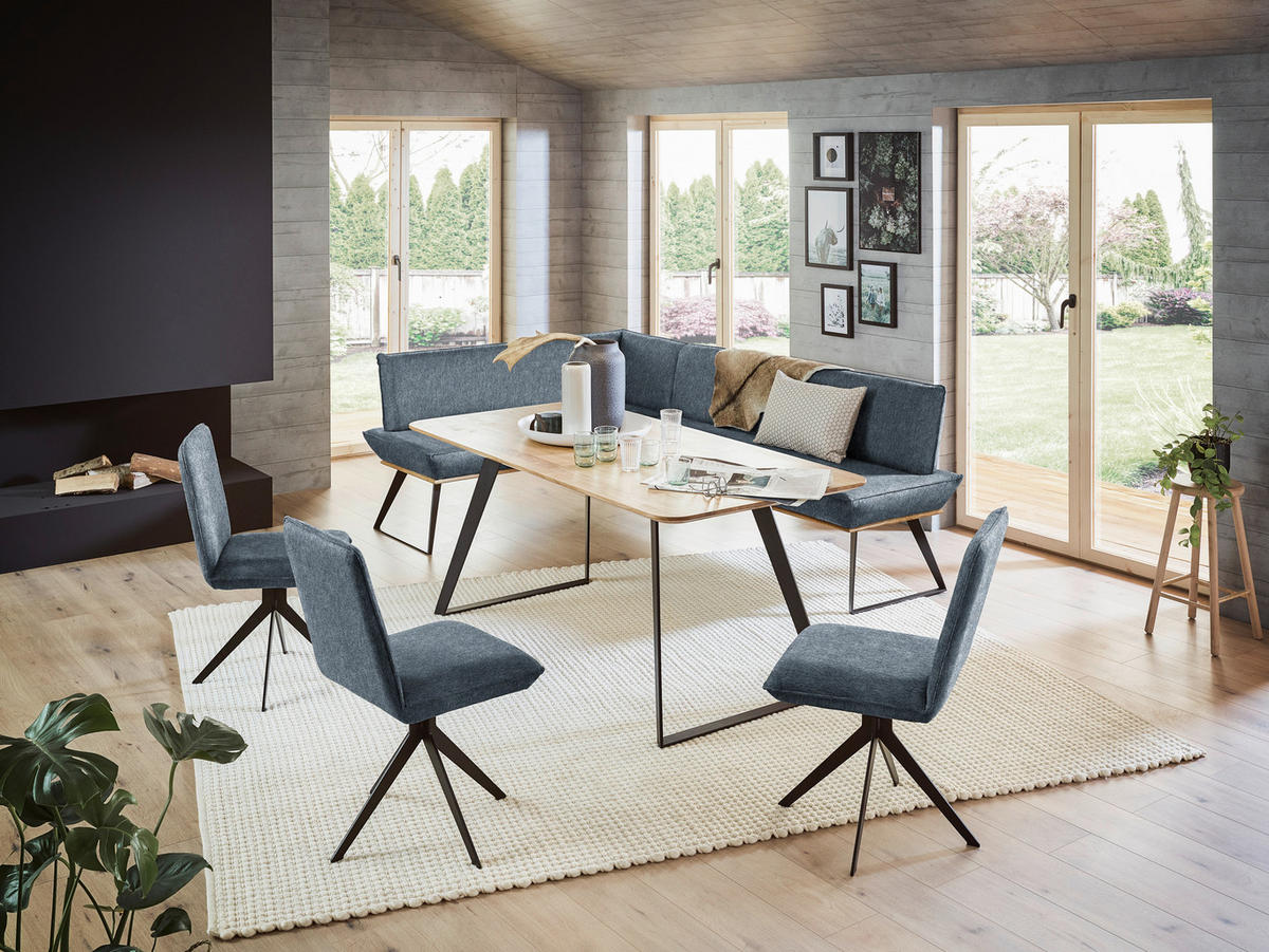 ECKBANK 183/243 cm Webstoff Anthrazit, Schwarz, Eichefarben Eiche massiv Metall   - Eichefarben/Anthrazit, Design, Holz/Textil (183/243cm) - Voleo