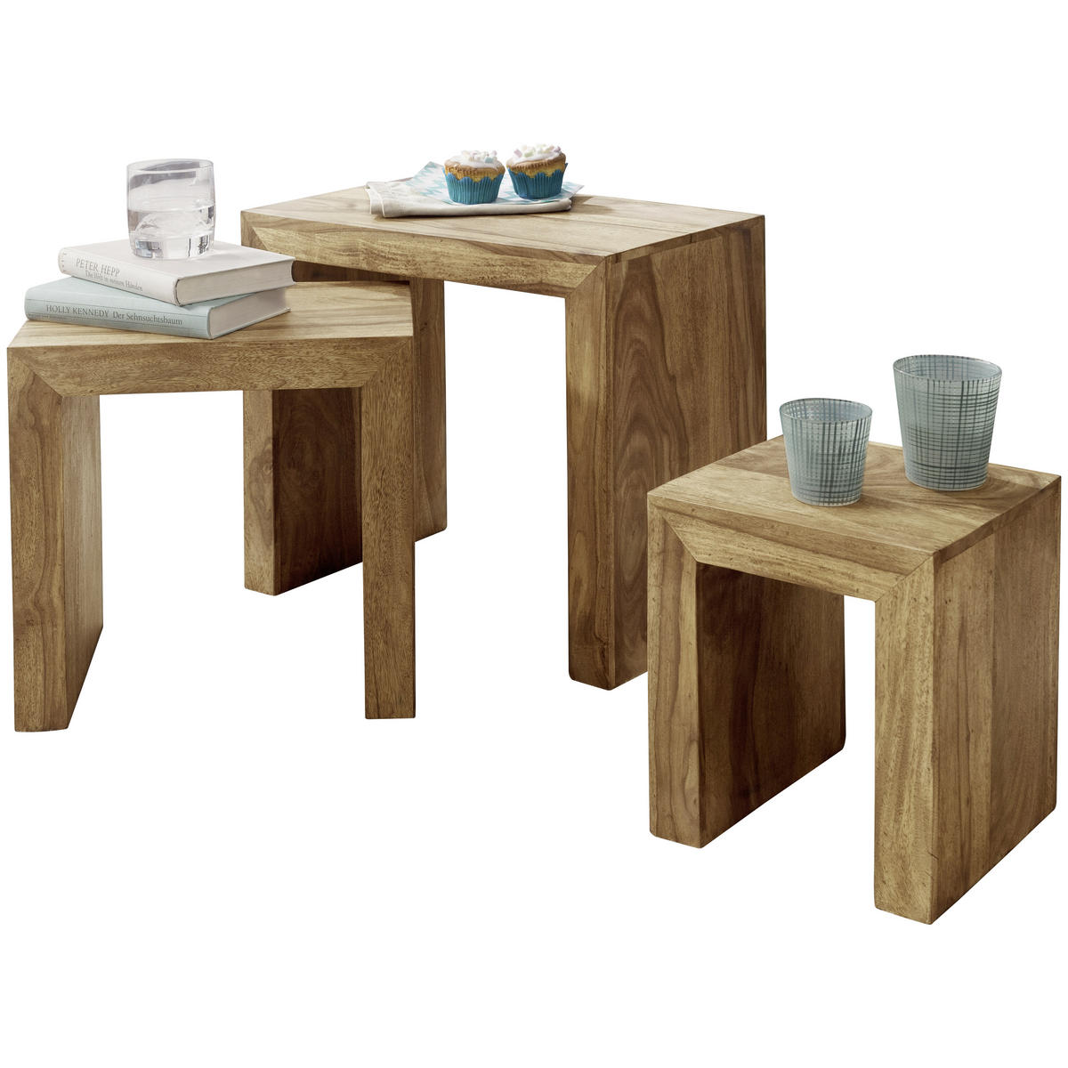 SADA ODKLÁDACÍCH STOLKŮ, akácie, barvy akácie - barvy akácie, Design, dřevo (50/30/45cm) - MID.YOU