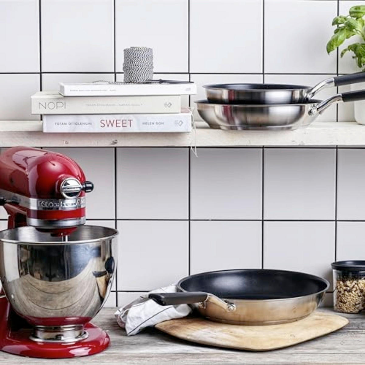 BRATPFANNE Classic Stainless Steel Keramikbeschichtung 20 cm  - Silberfarben, Basics, Kunststoff/Metall (20cm) - Kitchenaid