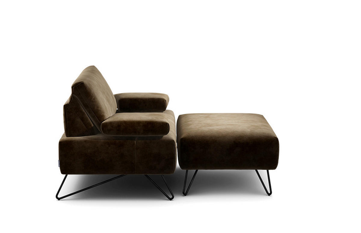 SESSELSET Samt Armteilverstellung    - Schwarz/Braun, Design, Textil/Metall (114-142/85/86-94cm) - SENSOO