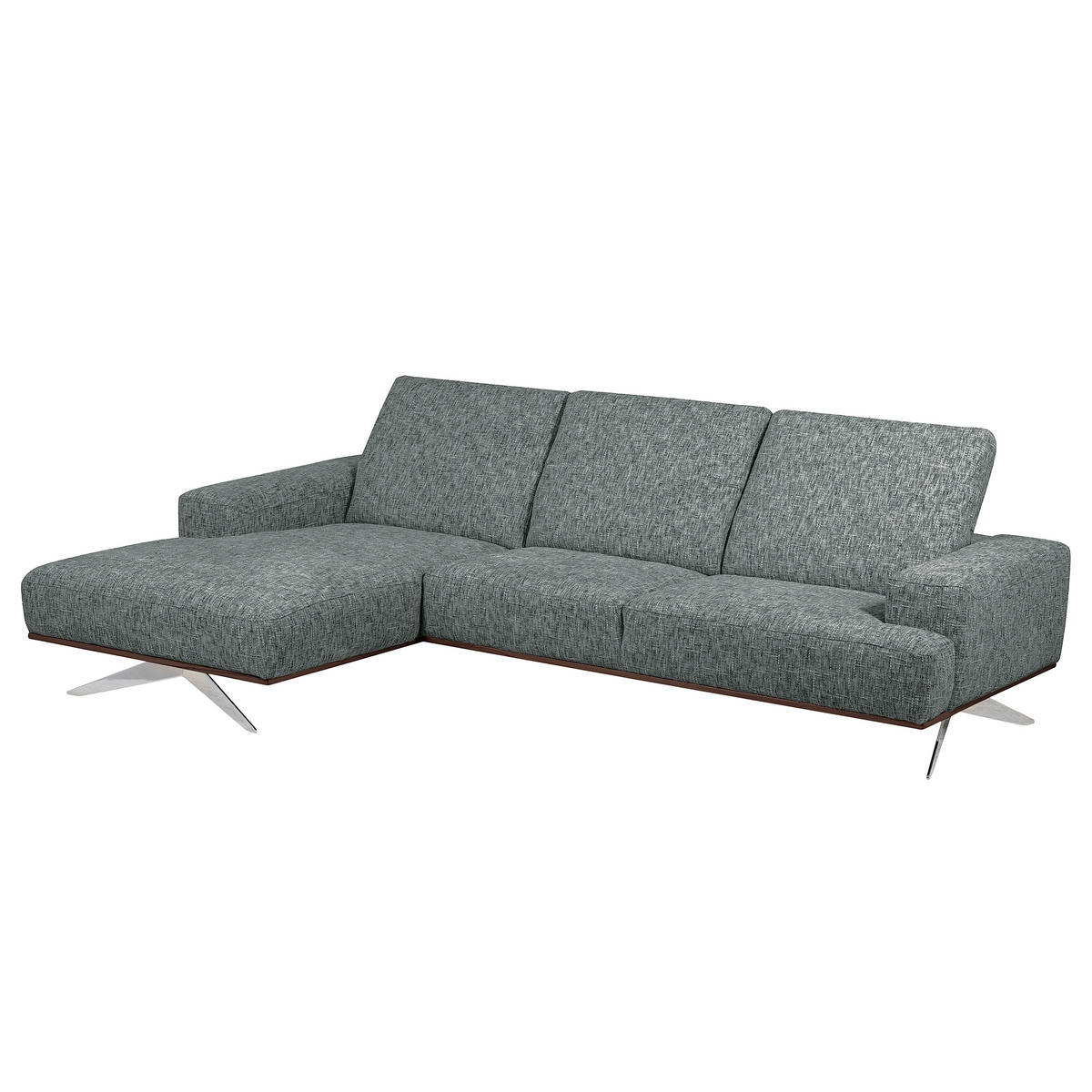 ECKSOFA PORTLAND Anthrazit Struktur Kopfteilverstellung  - Chromfarben/Dunkelbraun, Design, Holz/Textil (187/295cm) - Livetastic