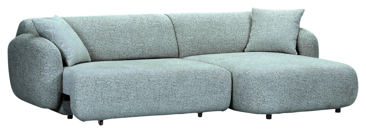 ECKSOFA  in Flachgewebe Mintgrün Zierkissen, Rücken echt, Sitztiefenverstellung  275/162 cm  - Schwarz/Mintgrün, MODERN, Kunststoff/Textil (275/162cm) - Carryhome