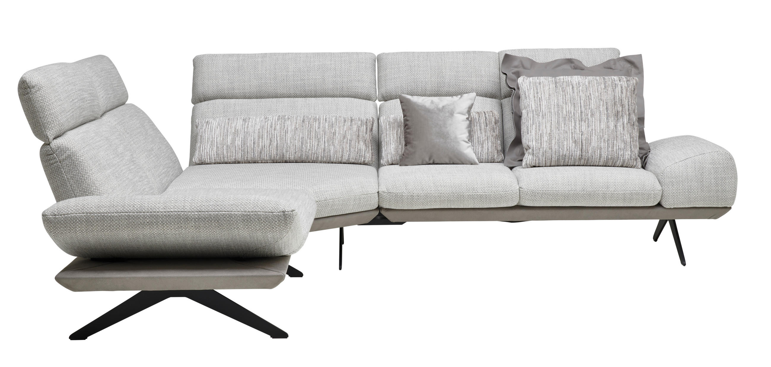 ECKSOFA in Flachgewebe Hellgrau  - Dunkelgrau/Hellgrau, Design, Textil/Metall (239/270cm) - Koinor