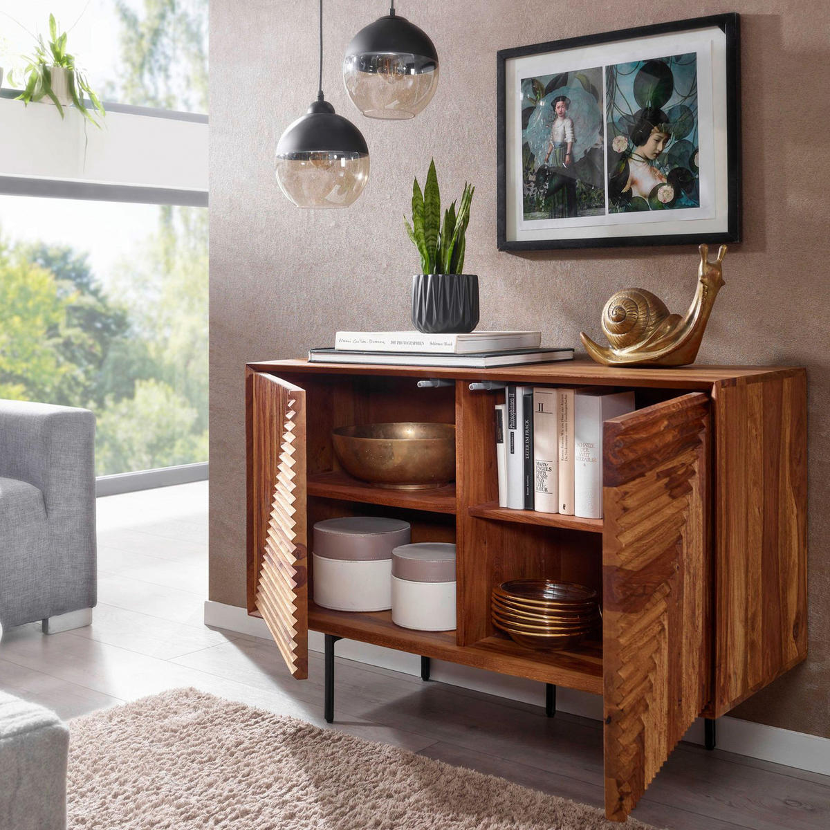 SIDEBOARD  in 100/71/40 cm  - Sheeshamfarben/Schwarz, Design, Holz/Metall (100/71/40cm) - MID.YOU