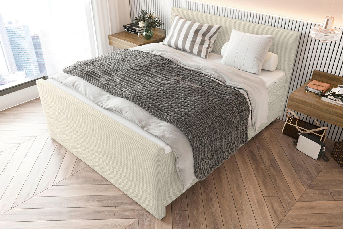 BOXSPRINGBETT 180/200 cm  in Beige  - Beige/Schwarz, Konventionell, Textil/Metall (180/200cm) - Carryhome