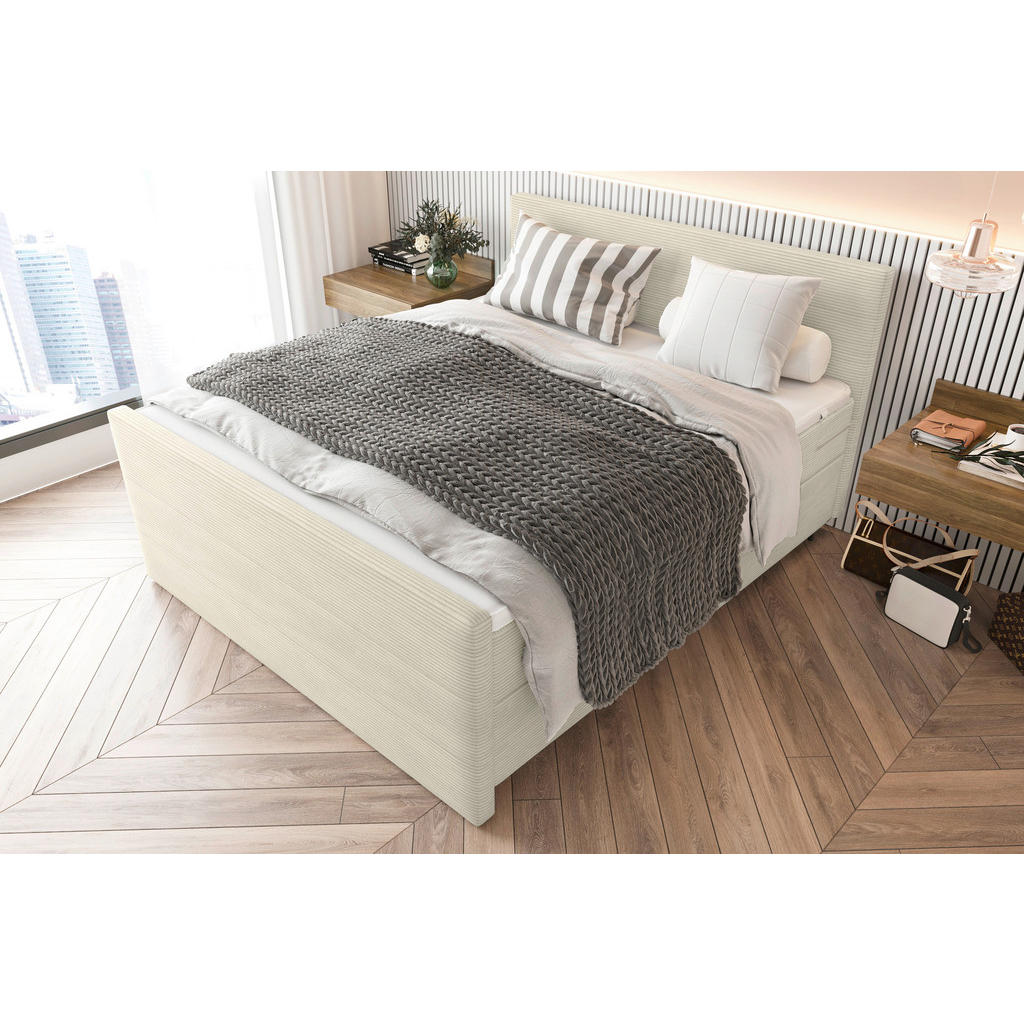 Thumbnail - Boxxx Boxspringbett, Beige, Textil, H3, Höhe ca. 19 cm, 180x200 cm, gepolstertes Kopfteil, Stoffauswahl, Topper durchgeh...