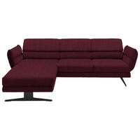 ECKSOFA Weinrot Flachgewebe Rücken echt, Armteilverstellung, Relaxfunktion, Drehsitzfunktion  - Weinrot/Schwarz, Design, Textil/Metall (176-217/259-307cm) - Dieter Knoll
