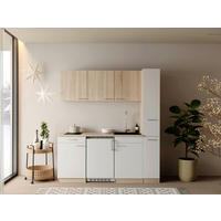 KÜCHENBLOCK Ingrid 180 cm  in Weiß, Eichefarben  - Eichefarben/Alufarben, Design, Holzwerkstoff/Kunststoff (180cm) - Respekta