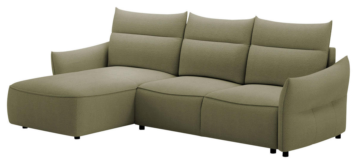 ECKSOFA Olivgrün Webstoff Rückenkissen, Bettkasten, Schlaffunktion, Rücken echt, Liegefläche im Originalstoff  - Schwarz/Olivgrün, KONVENTIONELL, Kunststoff/Textil (179/306cm) - Milino