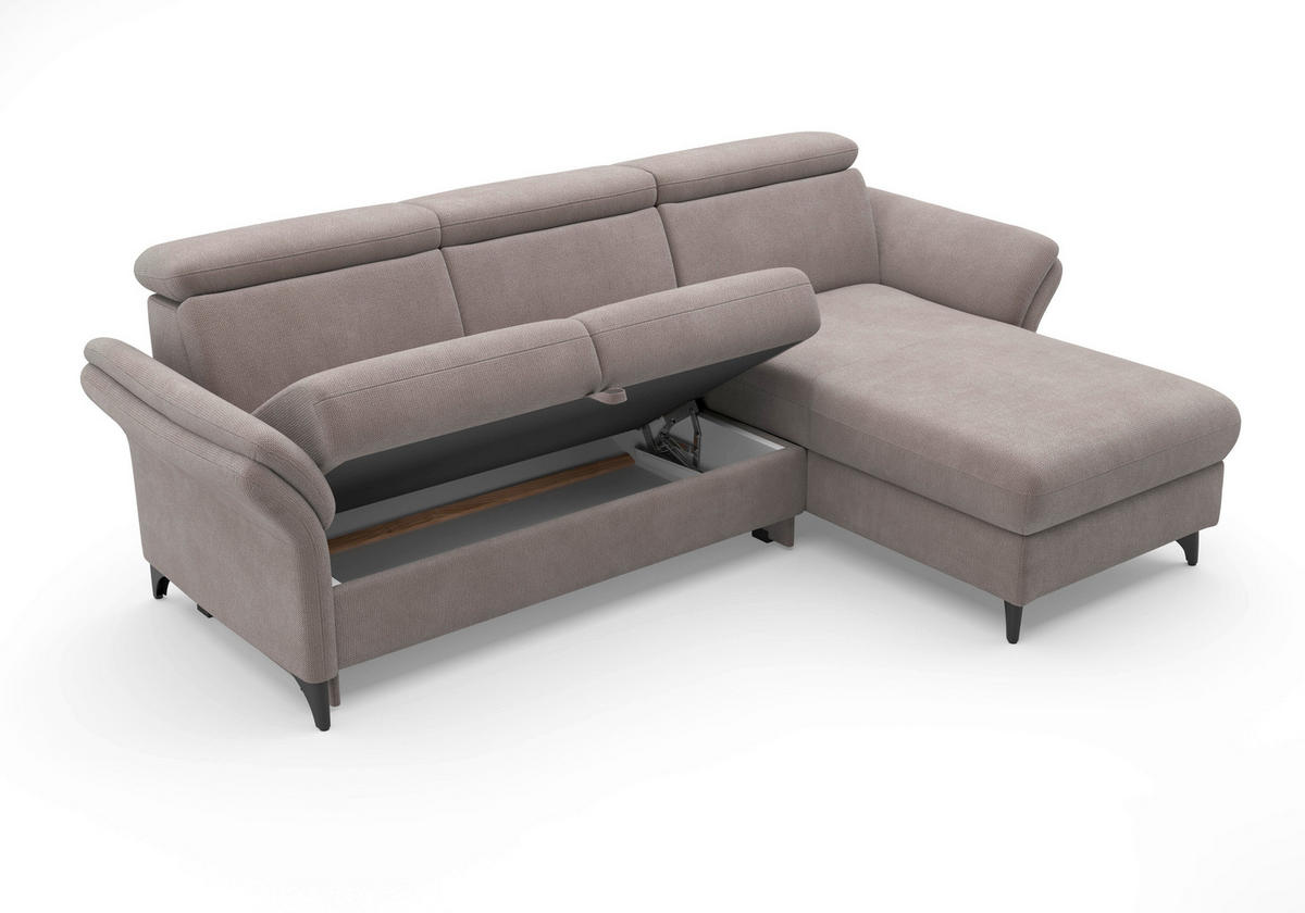 ECKSOFA GLENDALE E Taupe Flachgewebe  - Taupe/Schwarz, KONVENTIONELL, Textil/Metall (253/166cm) - Sit & More