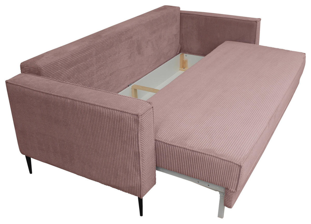 SCHLAFSOFA  mit Liegefunktion, Rücken echt, haustierfreundlicher Bezug Cord Altrosa  - Schwarz/Altrosa, KONVENTIONELL, Textil/Metall (222/93/98cm) - Carryhome