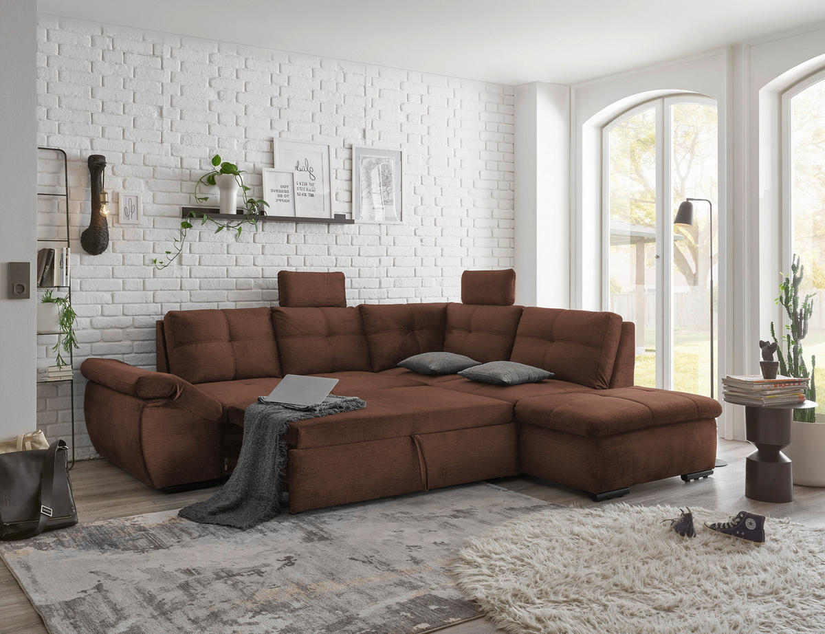 ECKSOFA in Mikrovelours Kupferfarben  - Schwarz/Kupferfarben, Konventionell, Kunststoff/Textil (265/217cm) - Carryhome