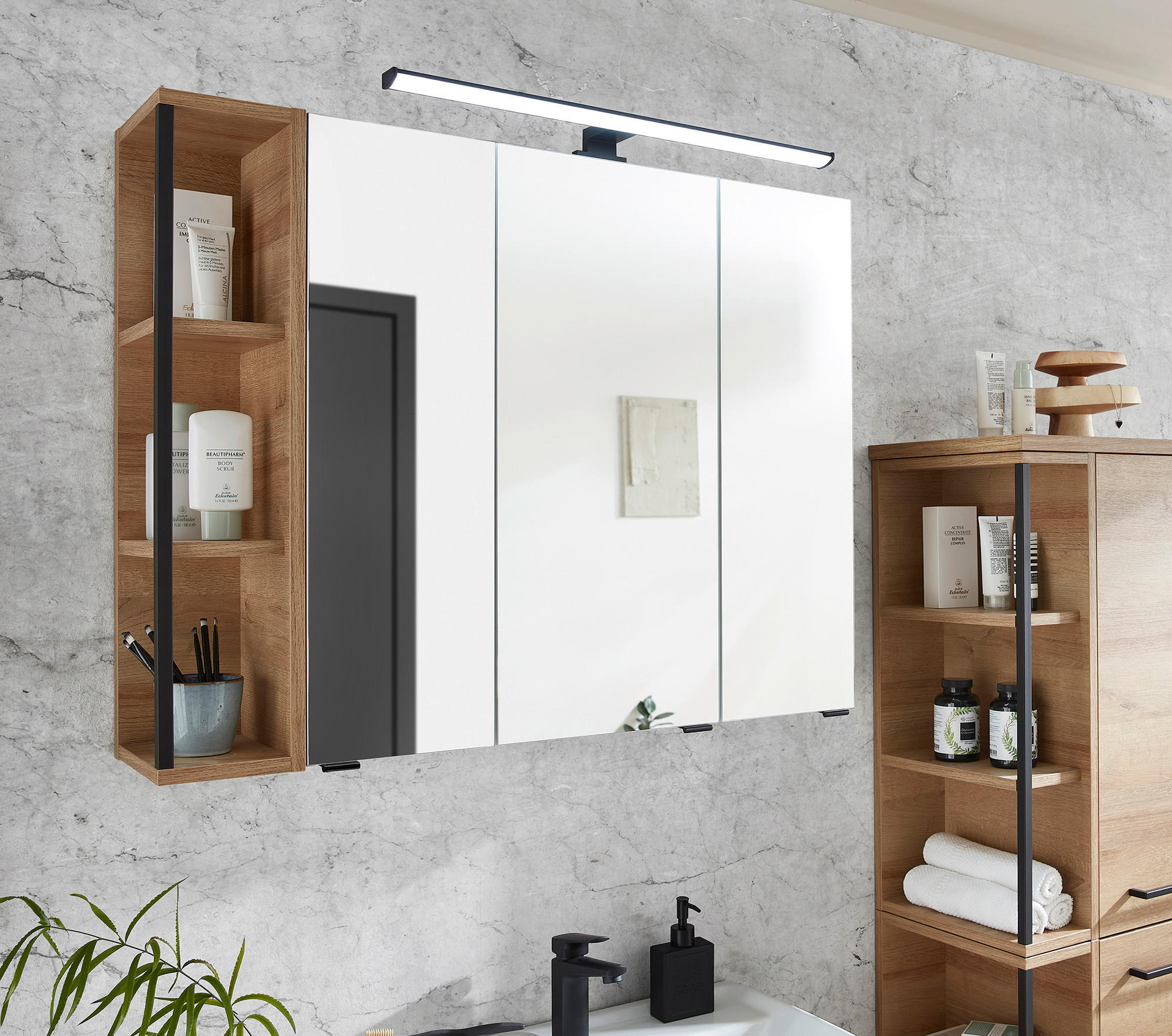 BADEZIMMER  in 90 cm  - Schieferfarben/Eichefarben, MODERN, Keramik/Holzwerkstoff (90cm) - Pelipal