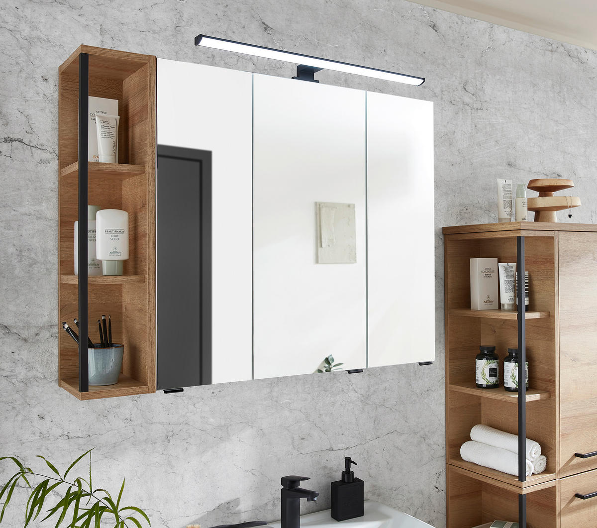 BADEZIMMER  in 90 cm  - Schieferfarben/Eichefarben, MODERN, Keramik/Holzwerkstoff (90cm) - Pelipal