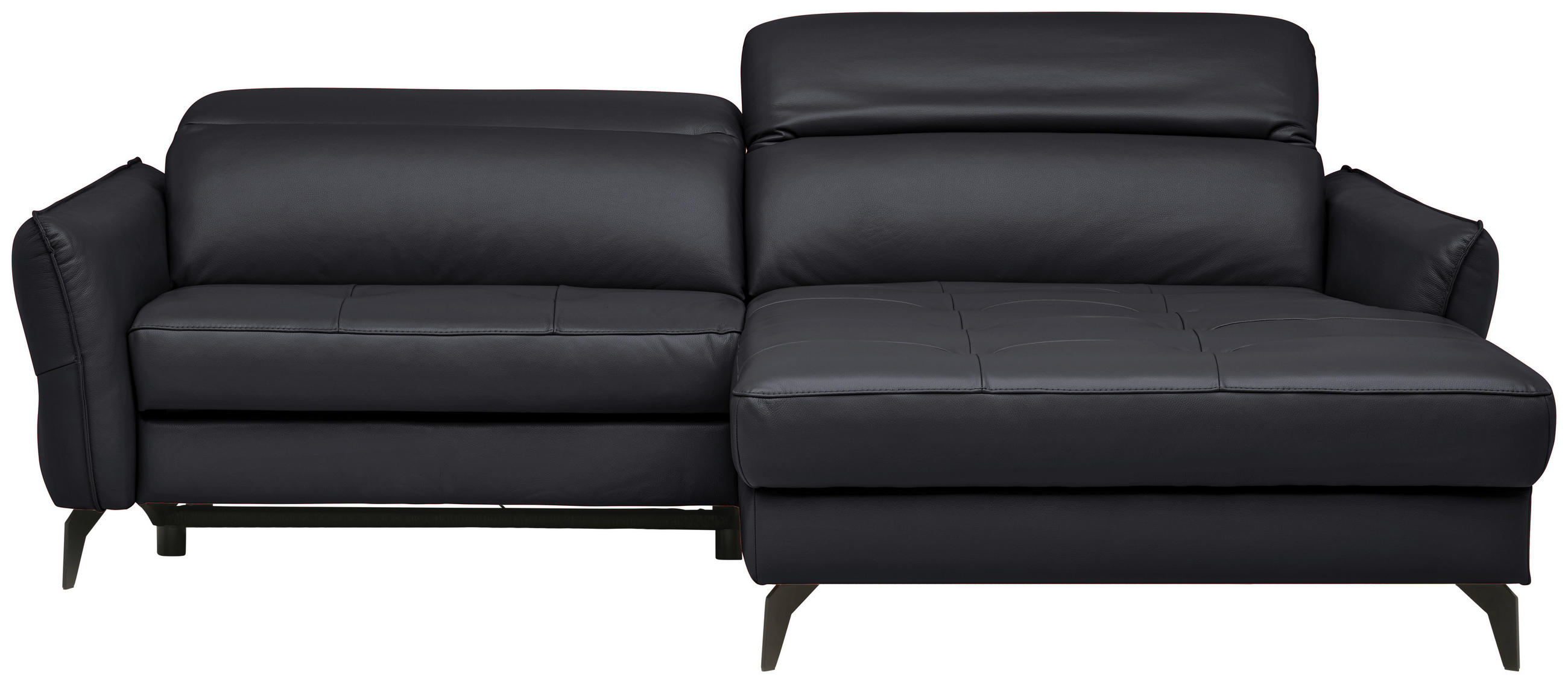 ECKSOFA inkl. Funktionen Schwarz Echtleder  - Schwarz, Design, Leder/Metall (246/175cm) - Celina Home