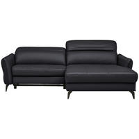 ECKSOFA inkl. Funktionen Schwarz Echtleder  - Schwarz, Design, Leder/Metall (246/175cm) - Celina Home