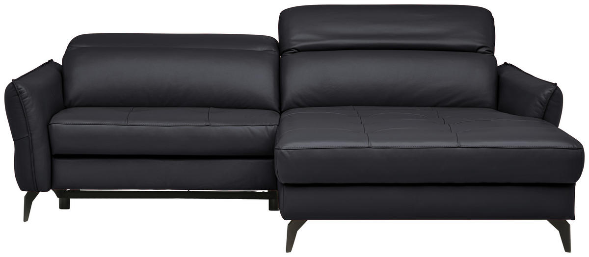 ECKSOFA inkl. Funktionen Schwarz Echtleder  - Schwarz, Design, Leder/Metall (246/175cm) - Celina Home