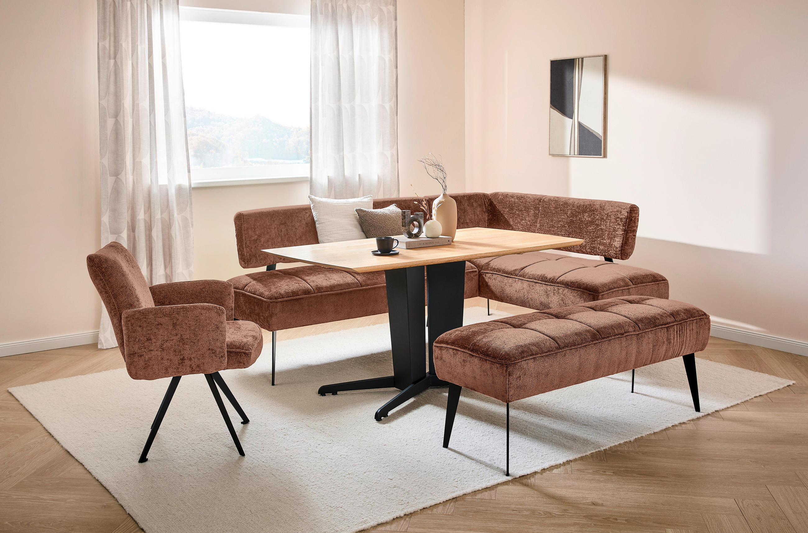 SITZBANK 133/54/47 cm Webstoff Terracotta Metall  - Terracotta/Schwarz, MODERN, Textil/Metall (133/54/47cm) - Welnova