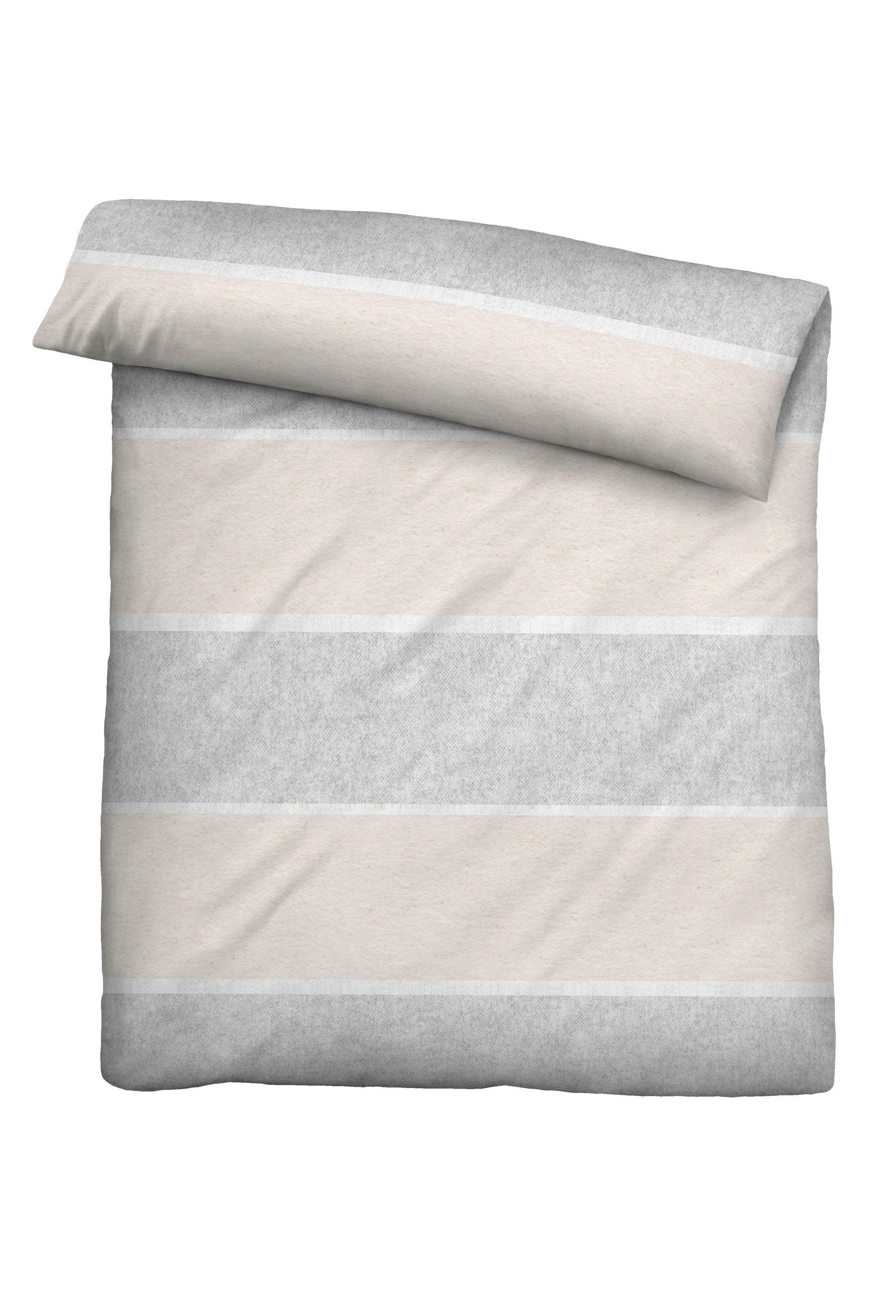 Thumbnail - Novel Bettwäsche, Hellgrau, Beige, Textil, Streifen, 135x200 cm, pflegeleicht, hautfreundlich, angenehm wärmend, samtige...